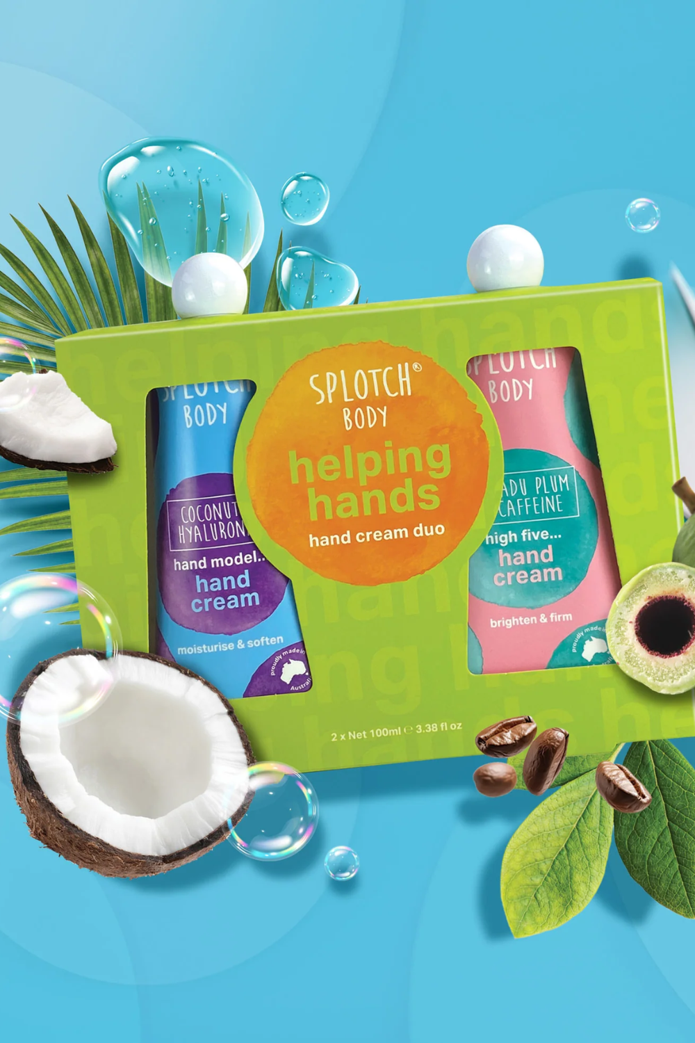 Splotch Body Helping Hands Hand Cream Duo Kakadu Plum & Caffeine Coconut & Hyaluronic Acid