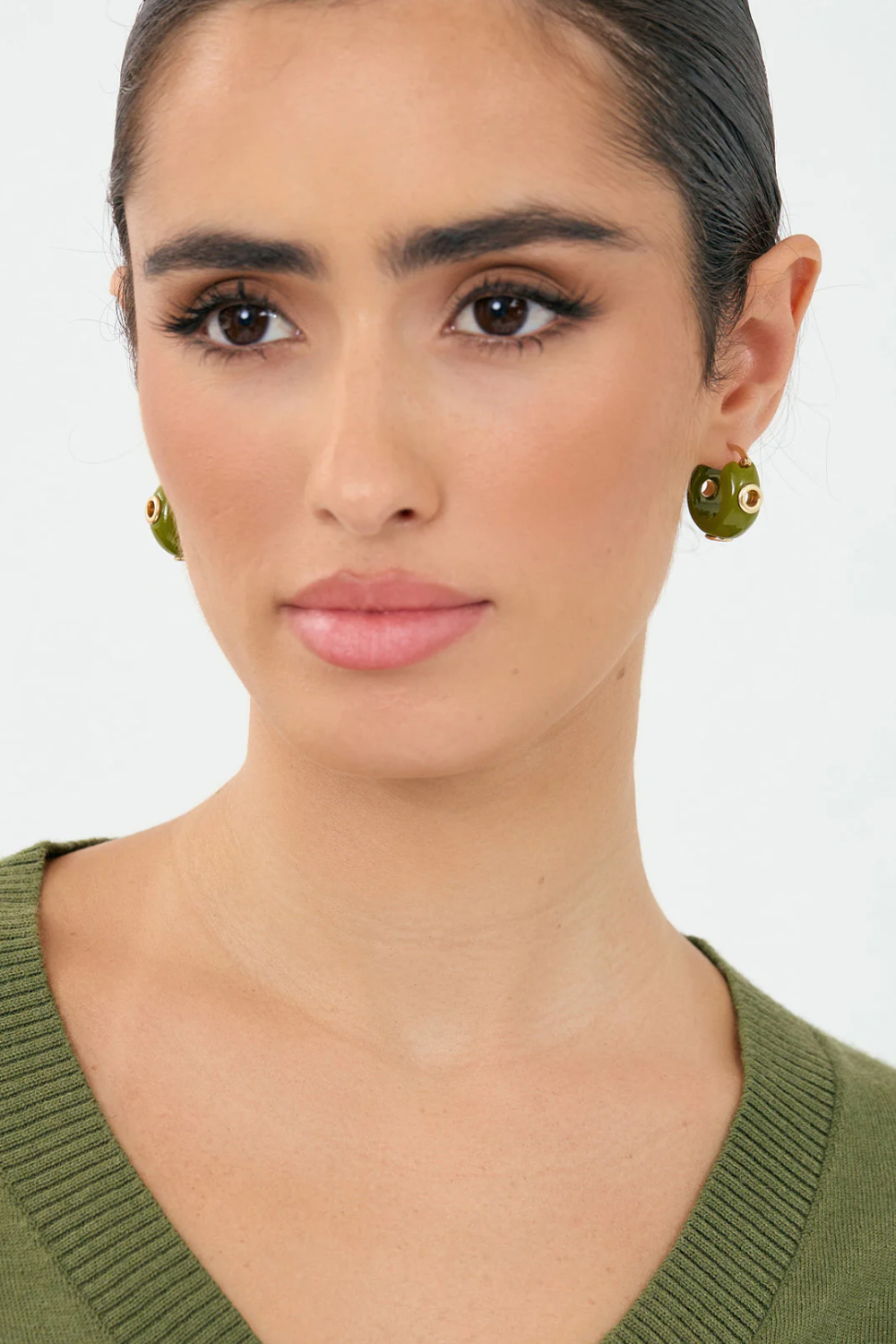 Adorne Resin Eyelet Mini Hoops - White AED4115
