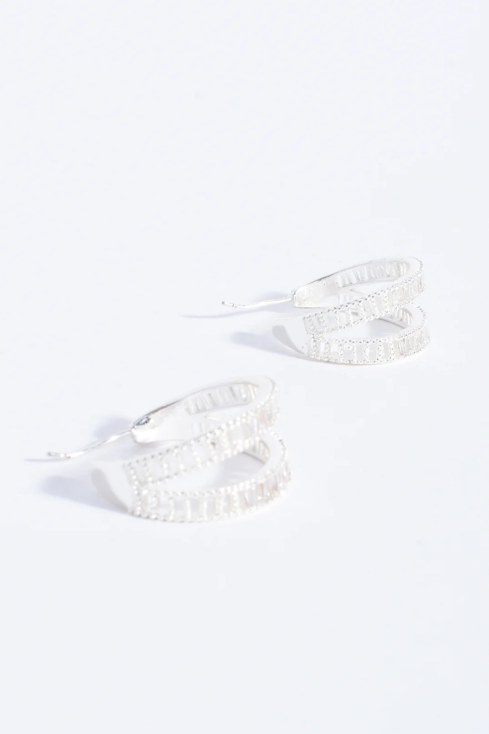 Adorne Baguette Cut Jewel Earrings - Silver AED4162
