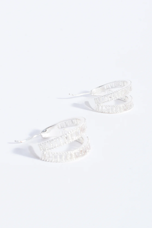 Adorne Baguette Cut Jewel Earrings - Silver AED4162