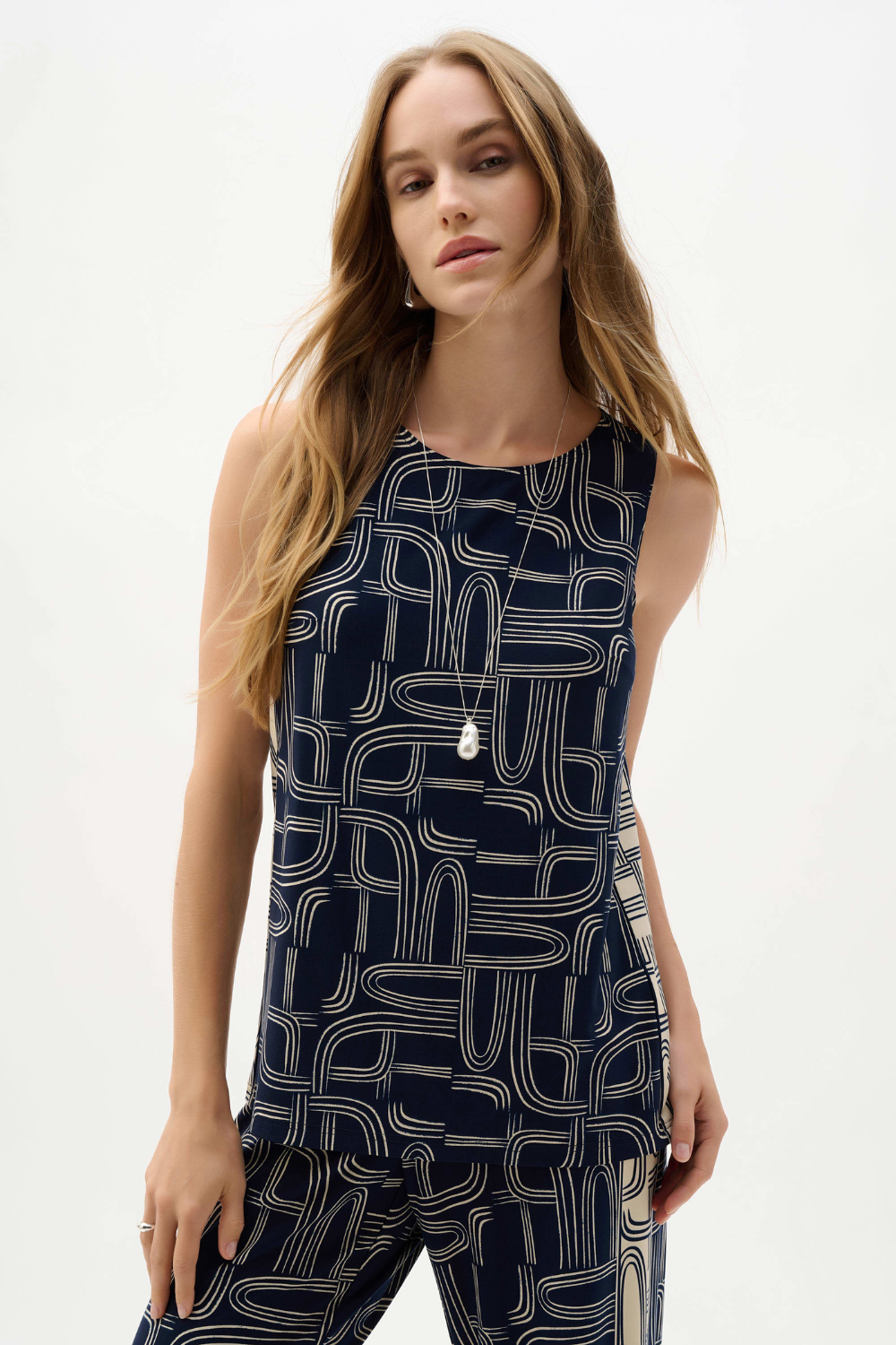 Joseph Ribkoff Silky Knit Geometric Print Straight Top 262107