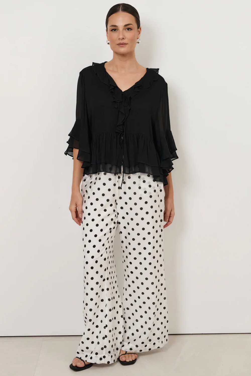 Adorne Fleur Frill Top - Black AJD2206