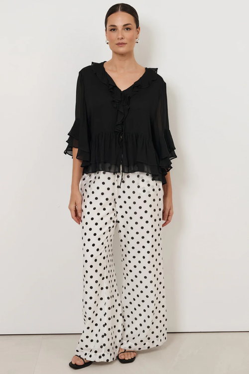 Adorne Fleur Frill Top - Black AJD2206