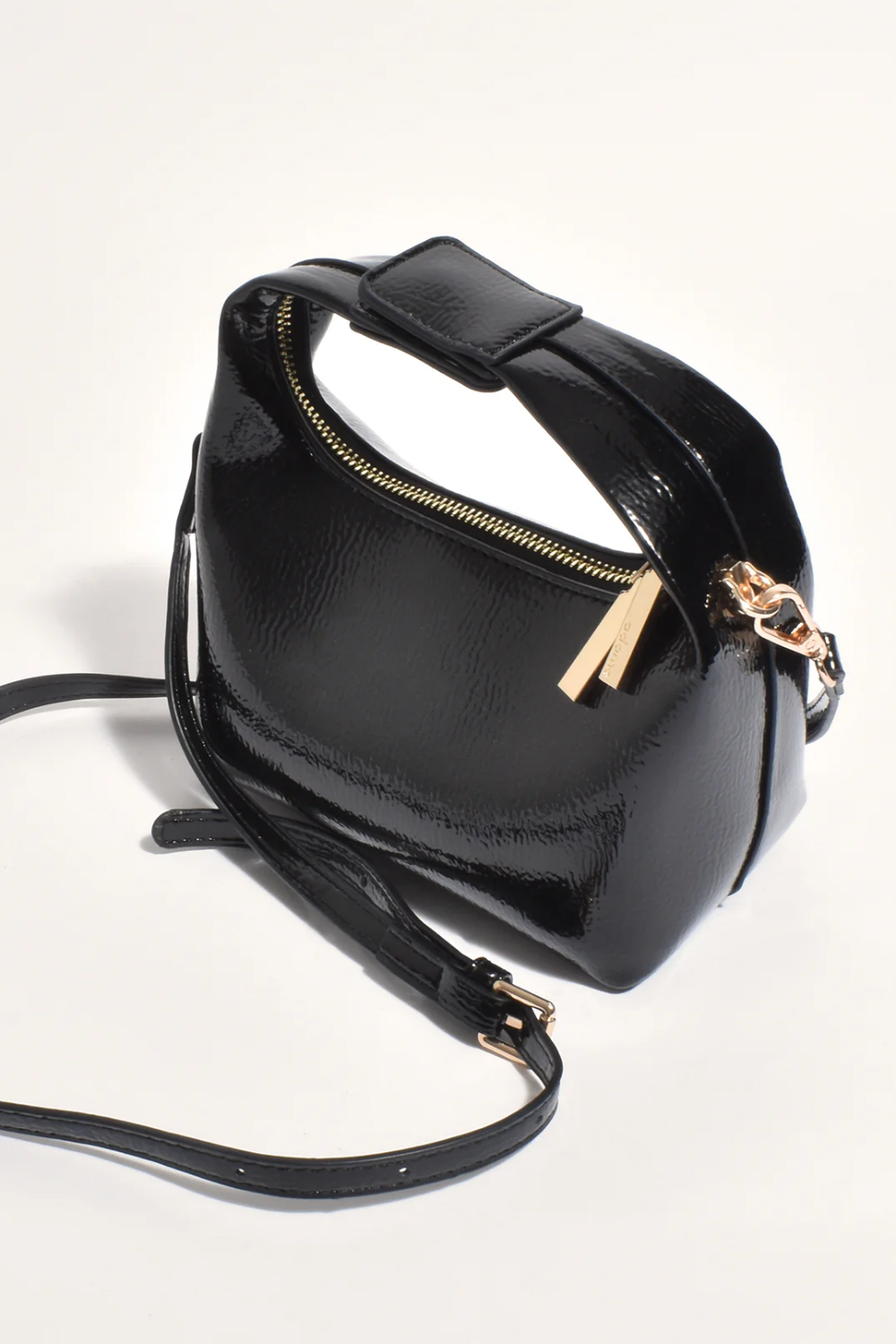 Adorne Lia Patent Curved Small Bag - Black AXD1894