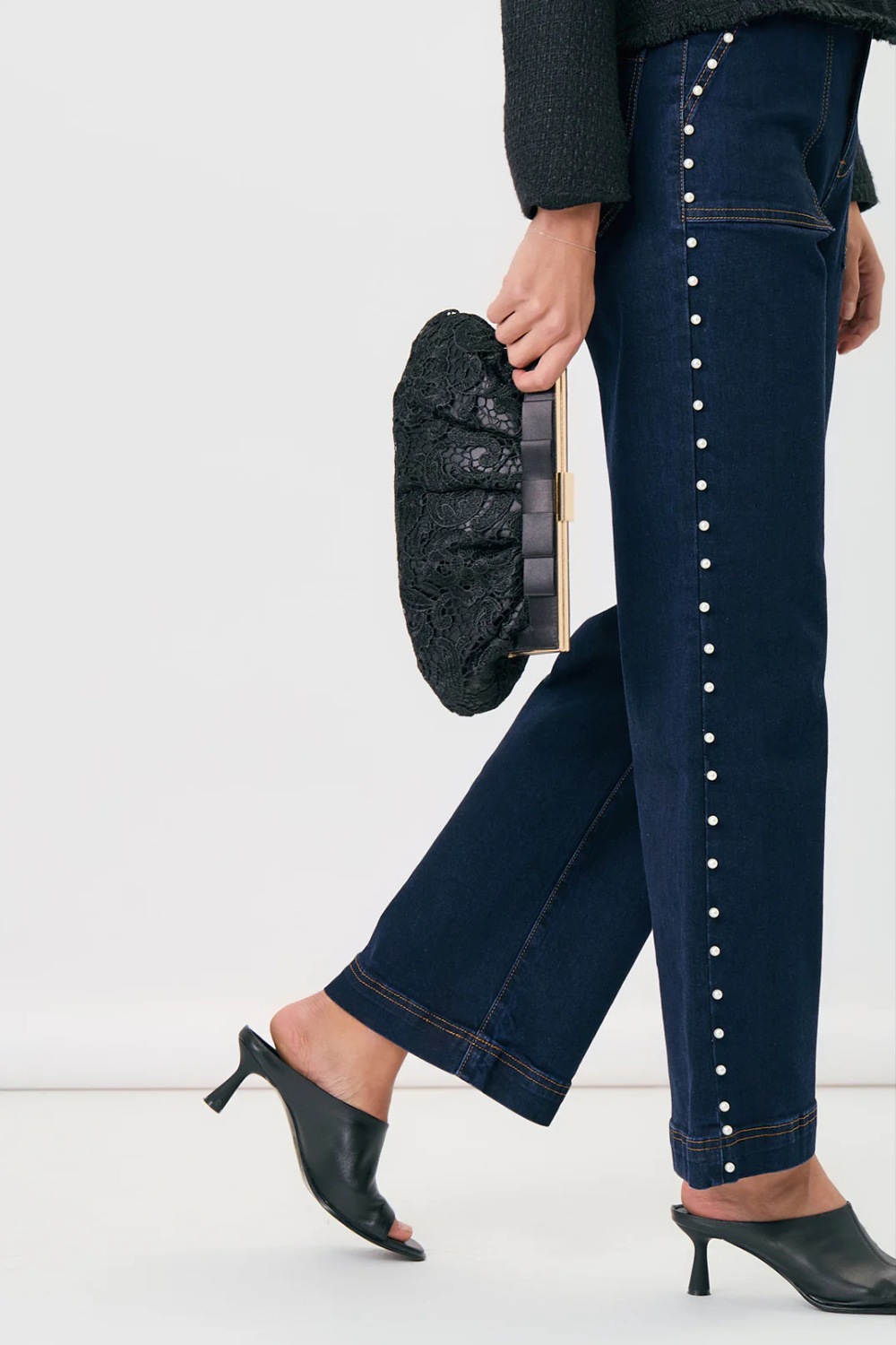 Adorne Brigitta Lace and Bow Clutch - Black AVD1766