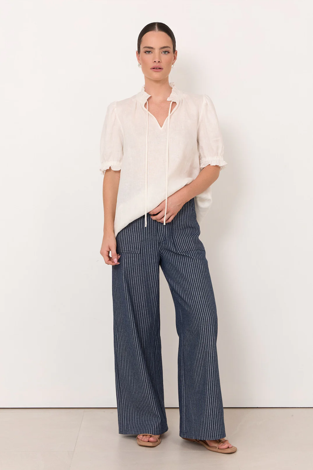 Adorne Sandra Short Sleeve Linen Top - White AJD2294