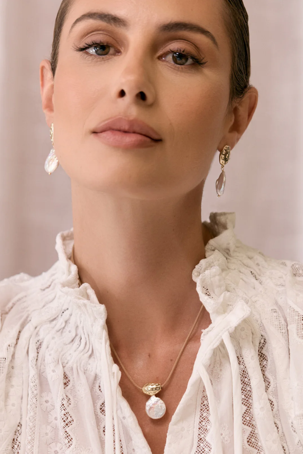 Adorne Metal Pod Pearl Drop Cord Necklace - Gold AND2606