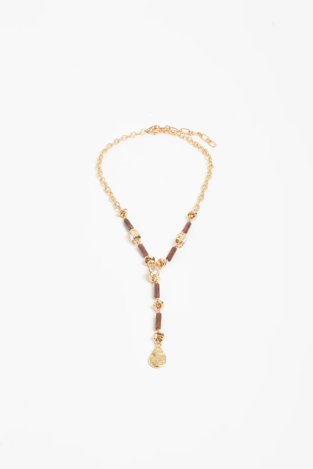 Adorne Mixed Materials Y Drop Necklace - Choc Pink AND2691