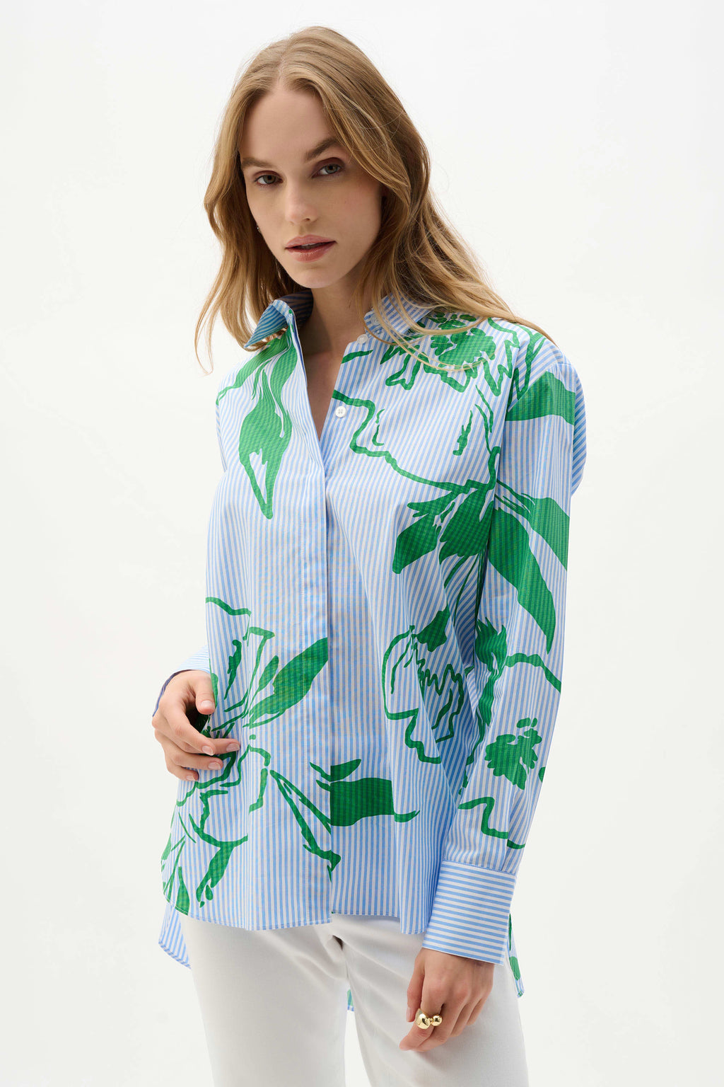 Joseph Ribkoff Cotton Stripe Floral Print Boxy Blouse 262951
