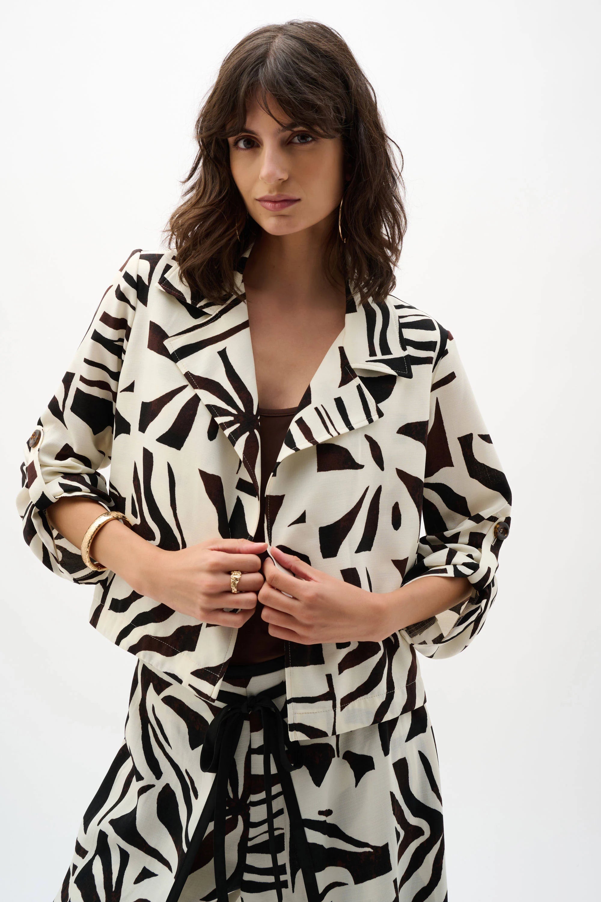 Joseph Ribkoff Woven Gauze Tropical Print Boxy Blazer 262193