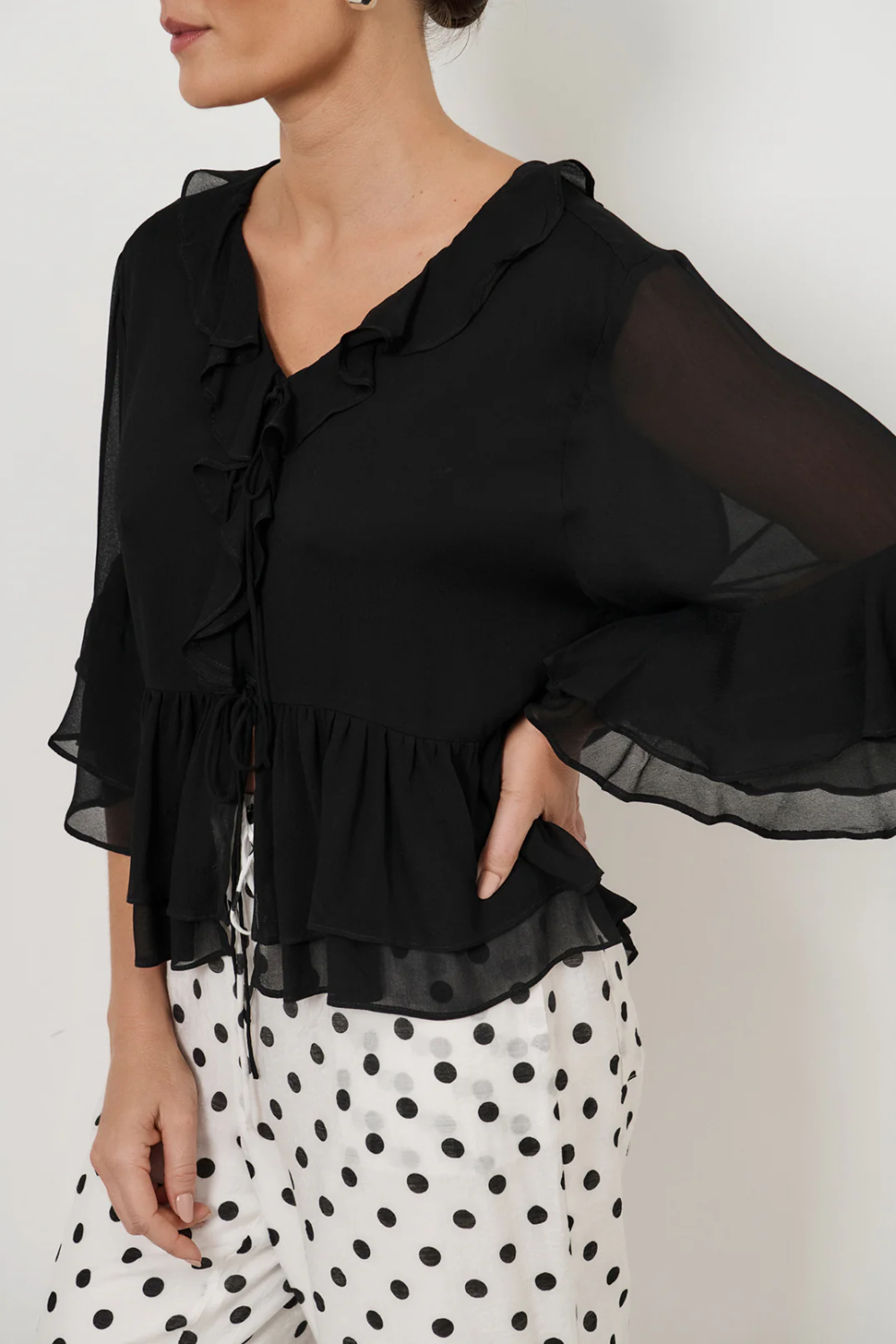 Adorne Fleur Frill Top - Black AJD2206