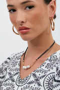 Adorne Leather Chain Freshwater Pearl Necklace - Black AND2608