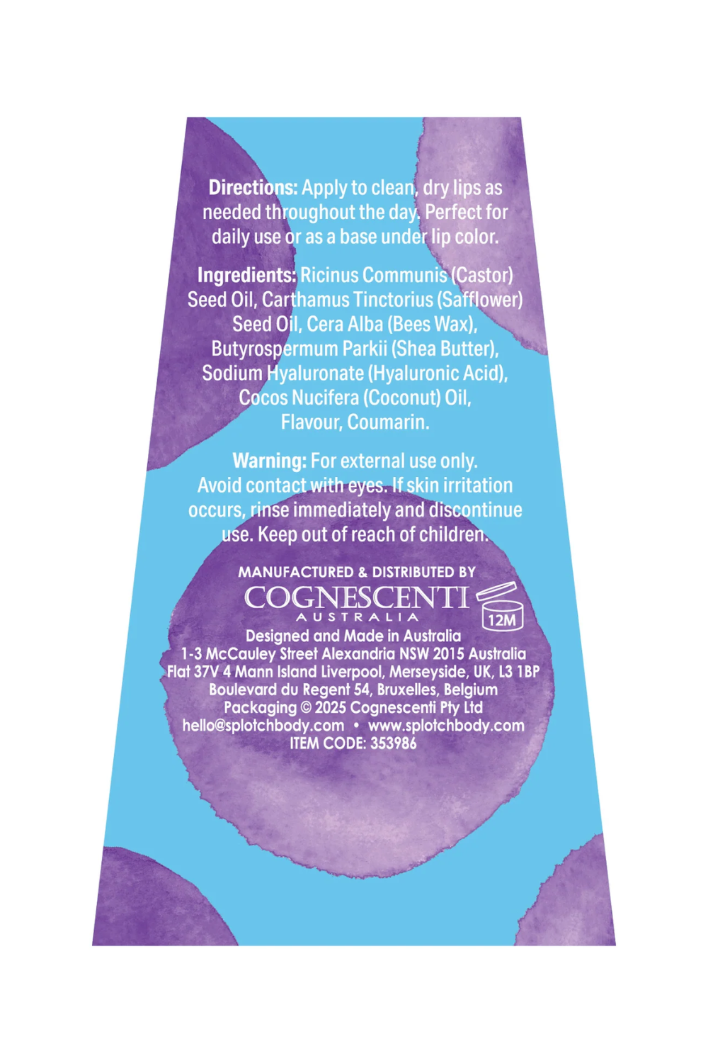 Splotch Body Coconut & Hyaluronic Lush Lips Lip Balm 15g