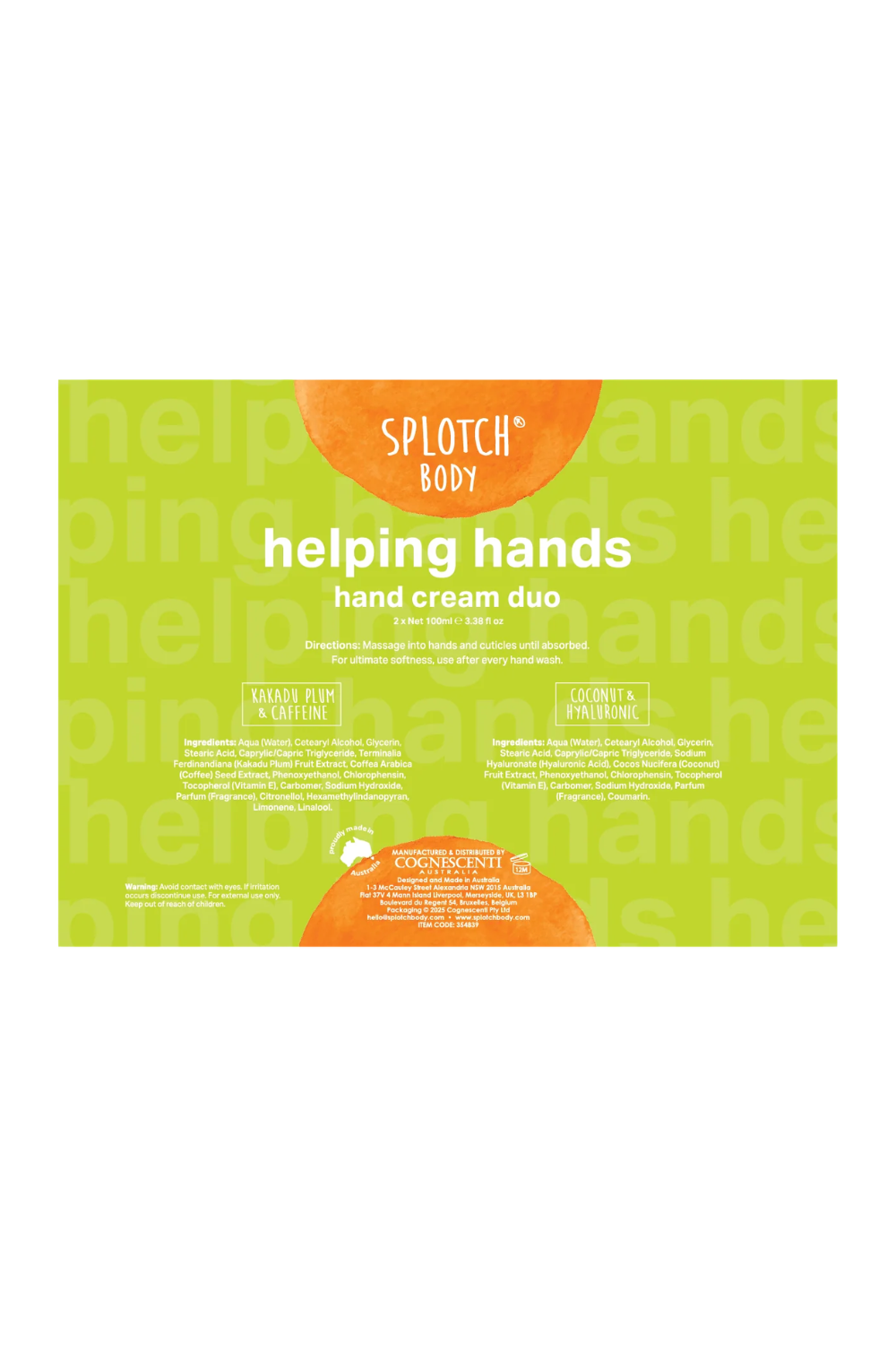 Splotch Body Helping Hands Hand Cream Duo Kakadu Plum & Caffeine Coconut & Hyaluronic Acid