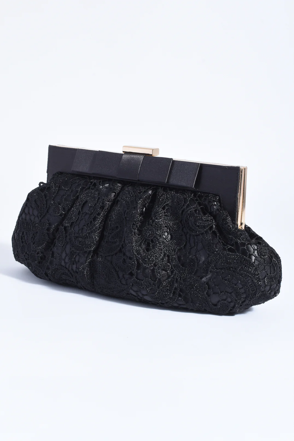 Adorne Brigitta Lace and Bow Clutch - Black AVD1766
