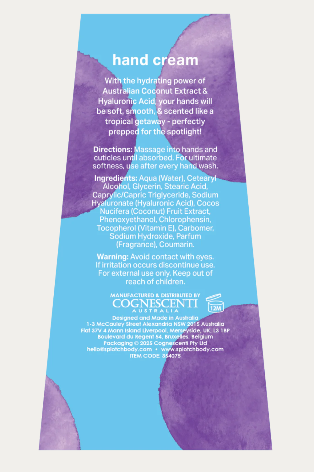 Splotch Body Coconut & Hyaluronic Hand Model Hand Cream 100ml