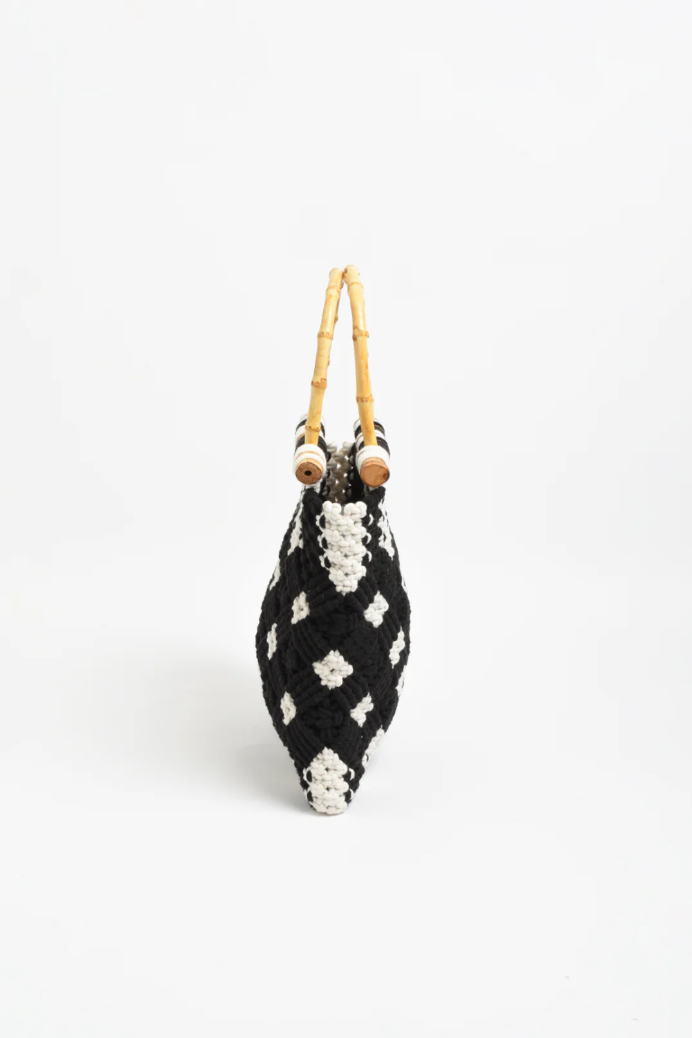 Adorne Brittney Crochet Bamboo Handle Bag - Black/Cream AXD1952