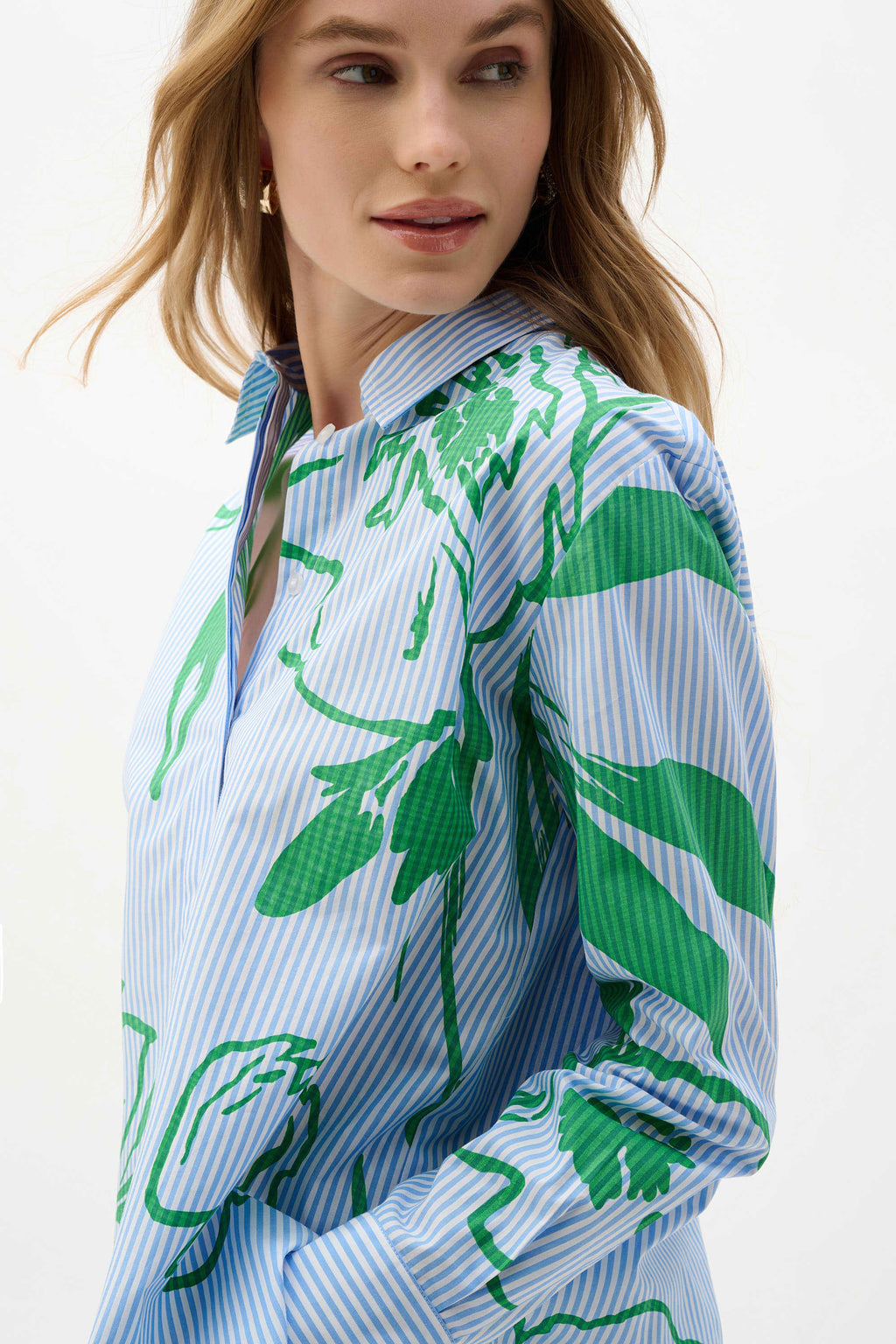 Joseph Ribkoff Cotton Stripe Floral Print Boxy Blouse 262951