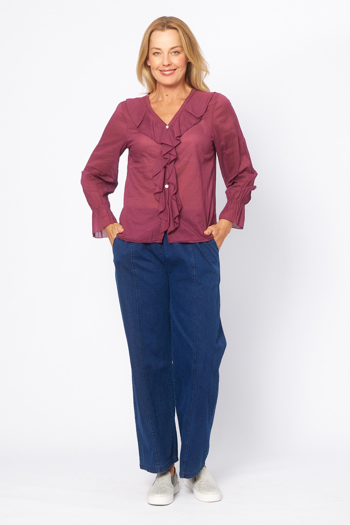 Hot Ice Collection Frill Neckline Top LSS266-112