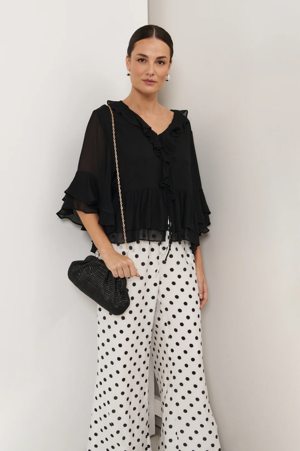 Adorne Fleur Frill Top - Black AJD2206