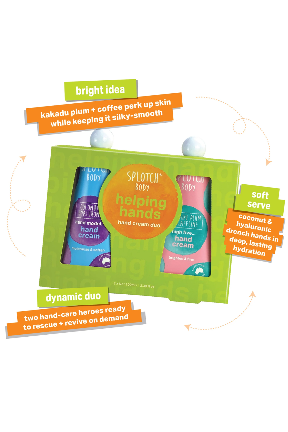 Splotch Body Helping Hands Hand Cream Duo Kakadu Plum & Caffeine Coconut & Hyaluronic Acid