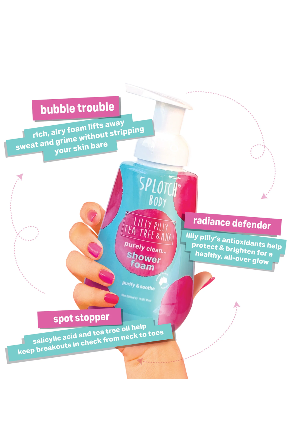 Splotch Body Lilly Pilly Tea Tree & AHA Purely Clean Shower Foam 500ml