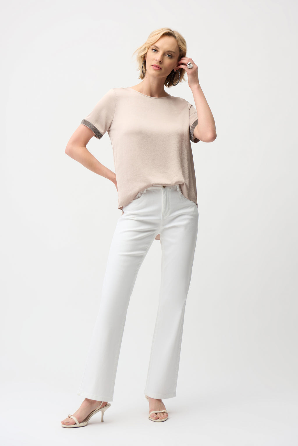 Joseph Ribkoff Recycled Satin Top With Rhinestones detail 261116