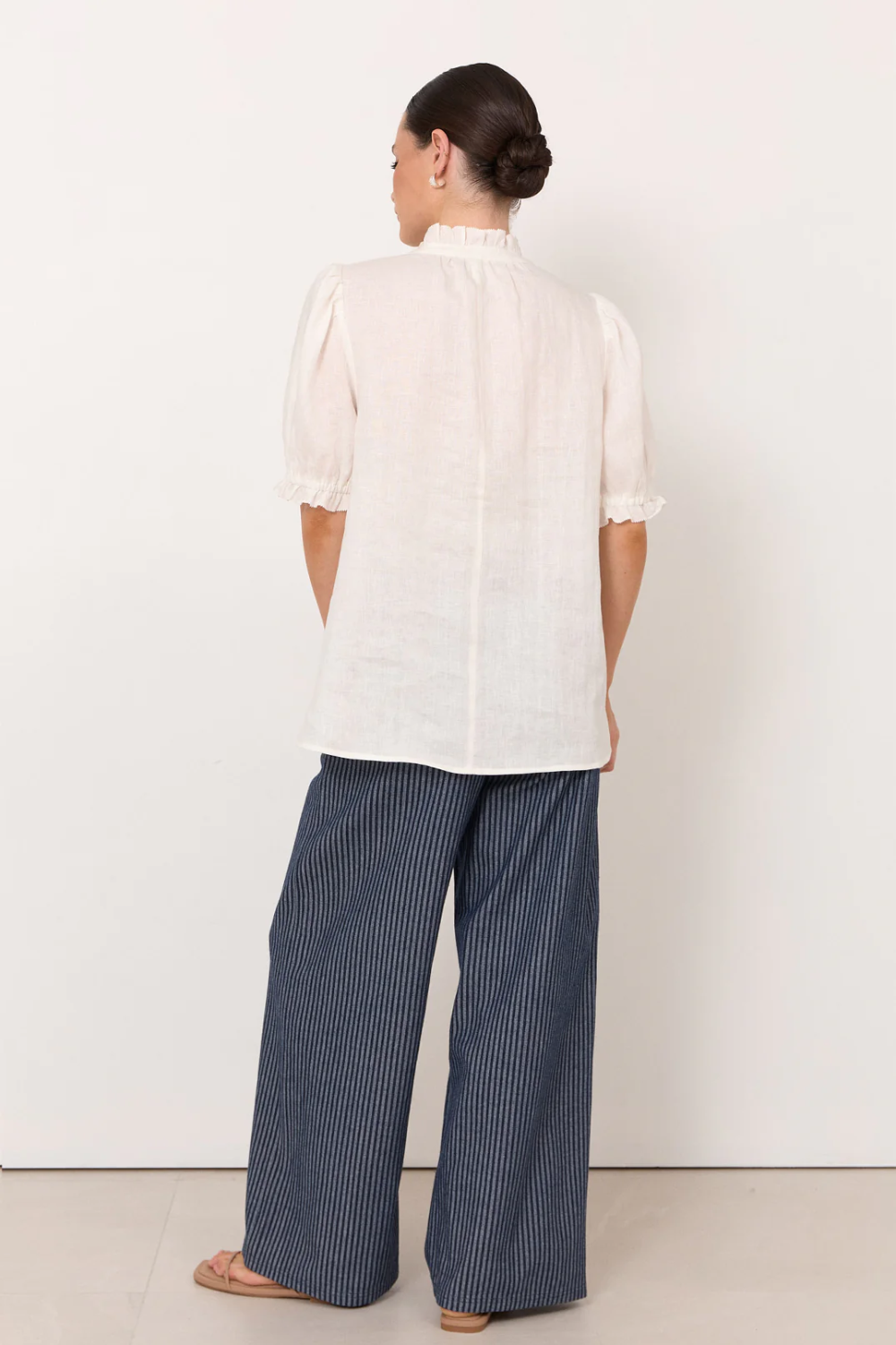 Adorne Sandra Short Sleeve Linen Top - White AJD2294