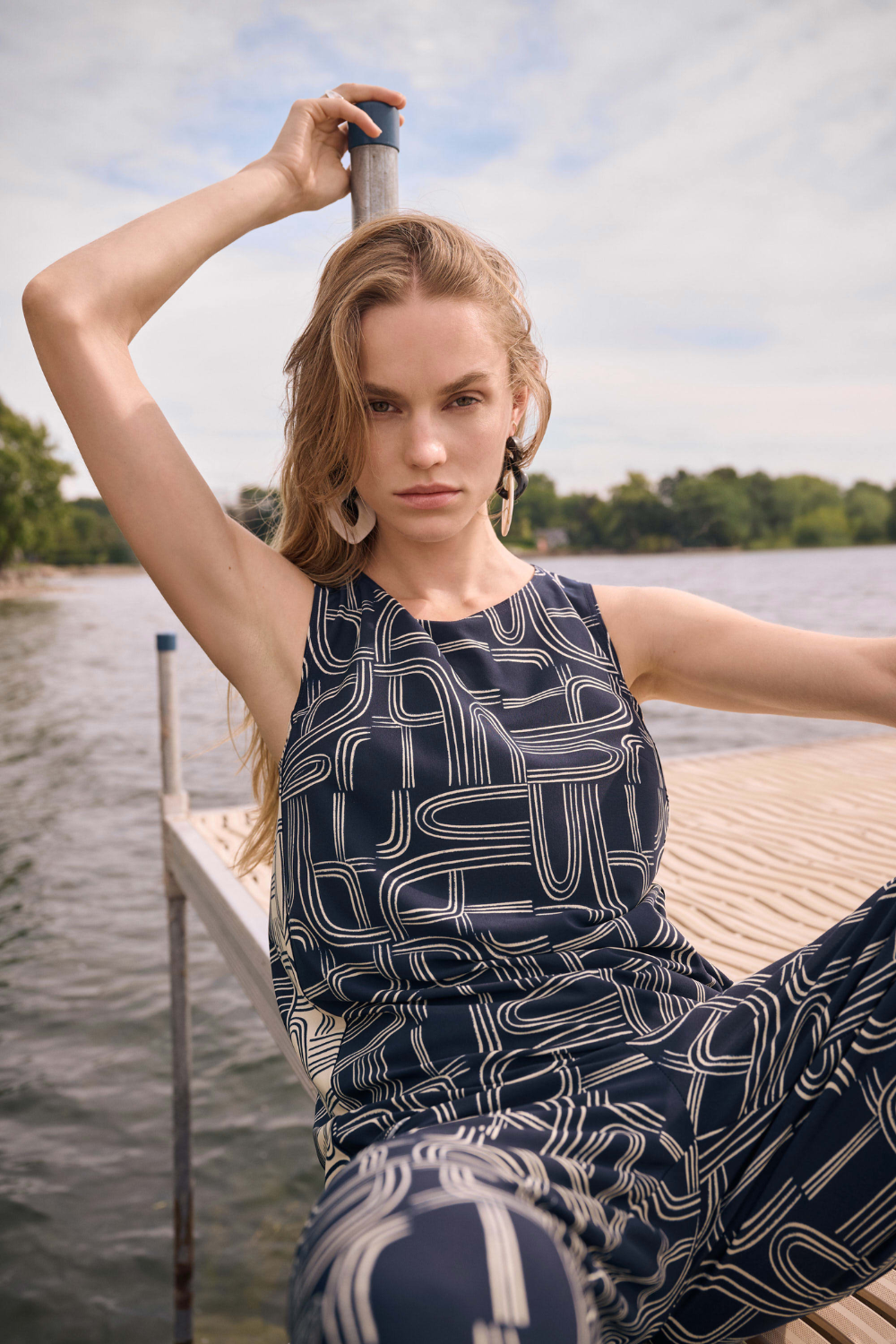 Joseph Ribkoff Silky Knit Geometric Print Straight Top 262107
