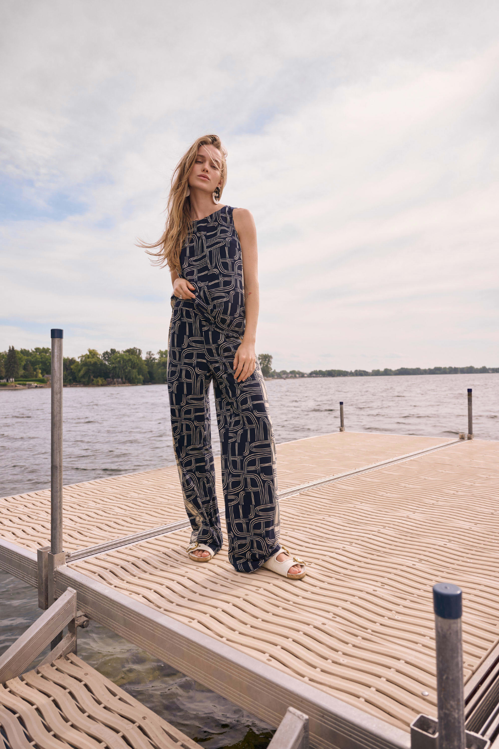 Joseph Ribkoff Silky Knit Geometric Print Wide Leg Pull-On Pants 262106