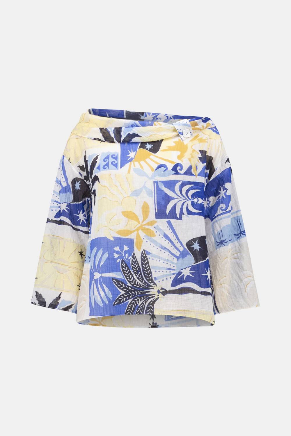 Joseph Ribkoff Sheer Woven Tropical Print Boxy Top With Cowl Neck 262151