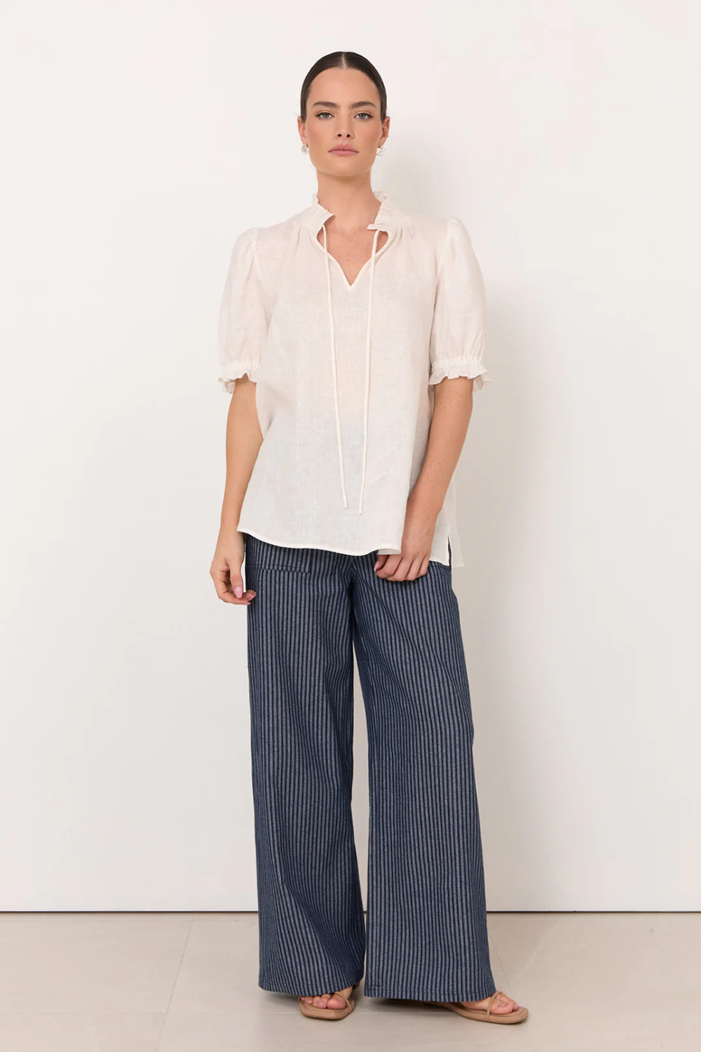 Adorne Sandra Short Sleeve Linen Top - White AJD2294