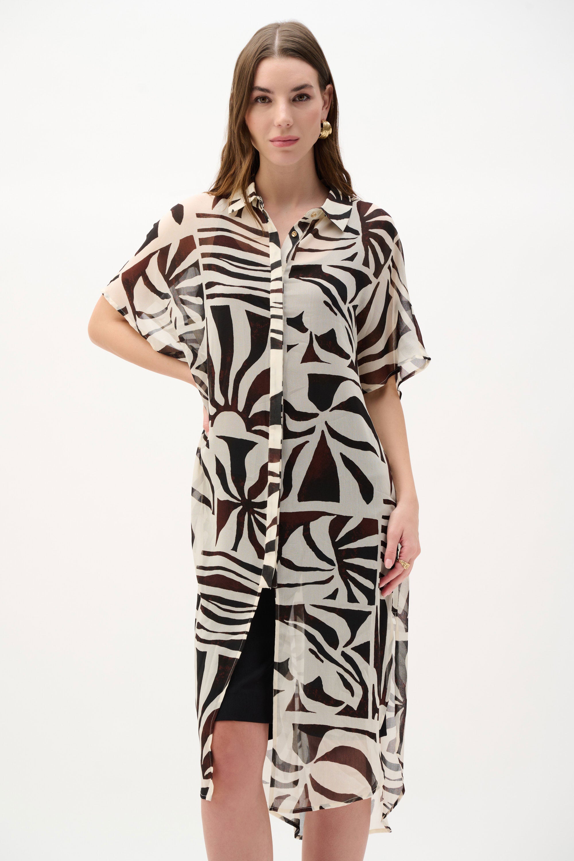 Joseph Ribkoff Chiffon Tropical Print Straight Blouse 262949