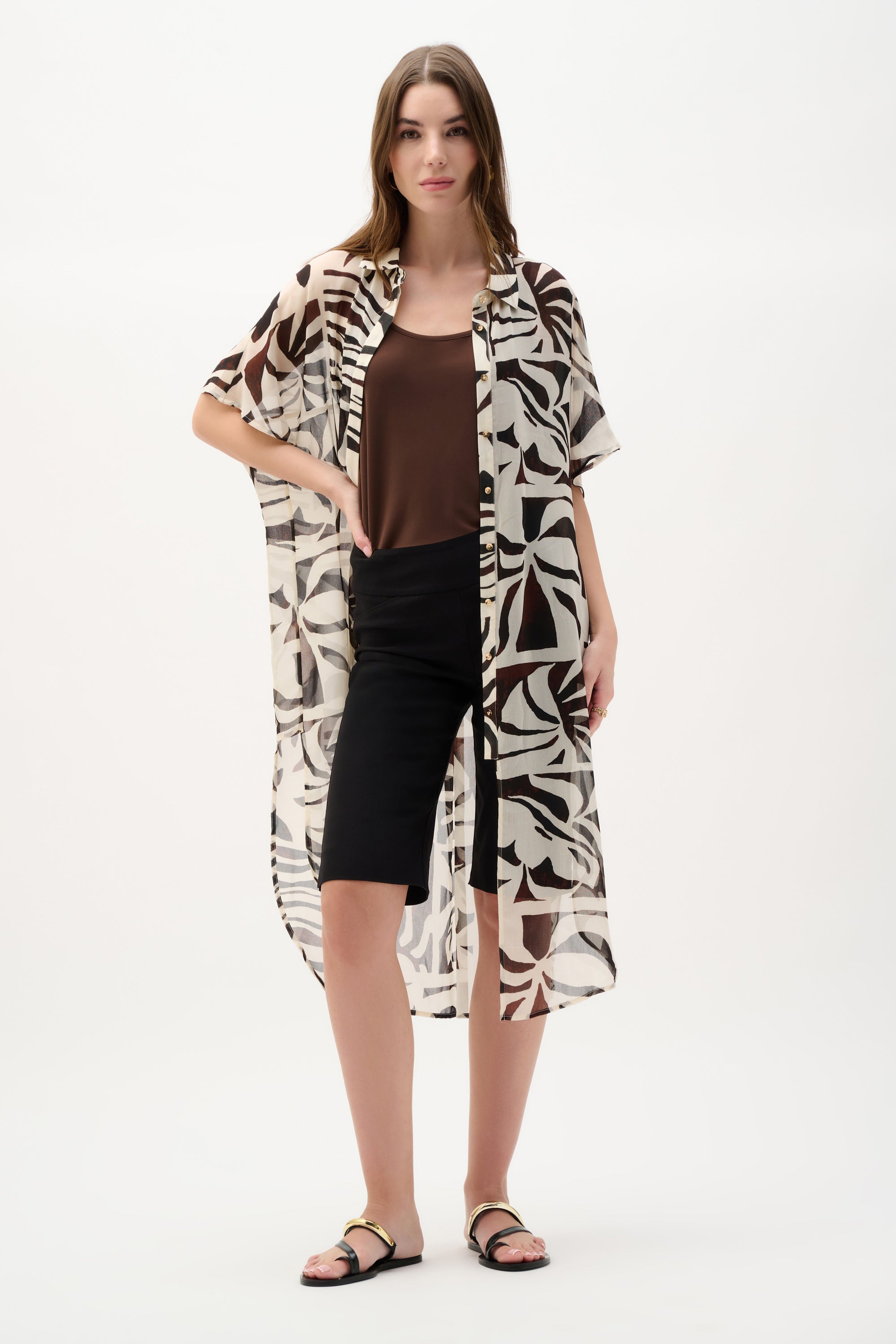 Joseph Ribkoff Chiffon Tropical Print Straight Blouse 262949