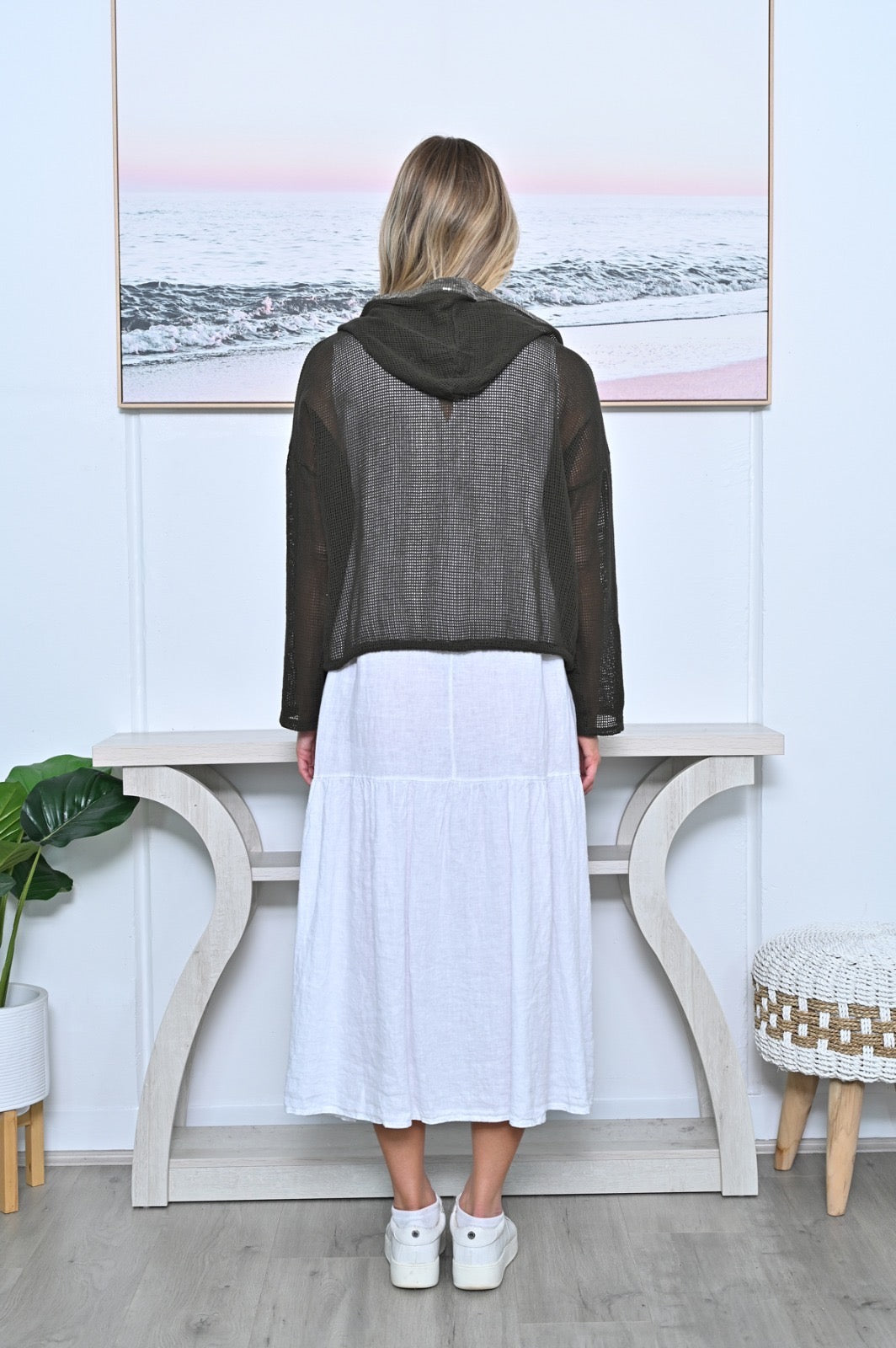 AE Luxe Sequins Front Seam Cotton Net Cardigan AE343