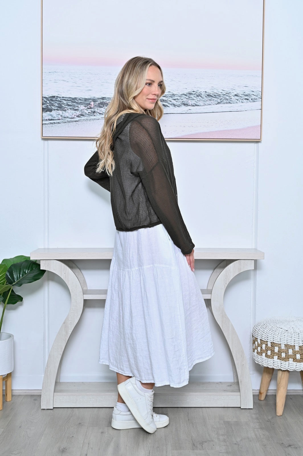 AE Luxe Sequins Front Seam Cotton Net Cardigan AE343