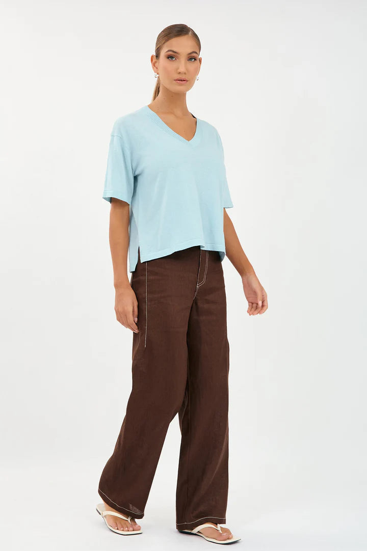 Adorne Laney Short Sleeve V Neck Light Weight Knit Top AJD1901