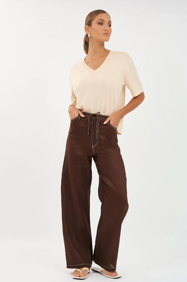 Adorne Laney Short Sleeve V Neck Light Weight Knit Top AJD1901