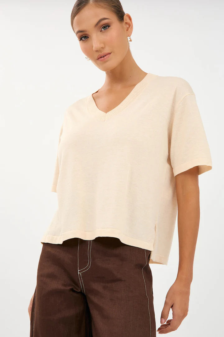 Adorne Laney Short Sleeve V Neck Light Weight Knit Top AJD1901