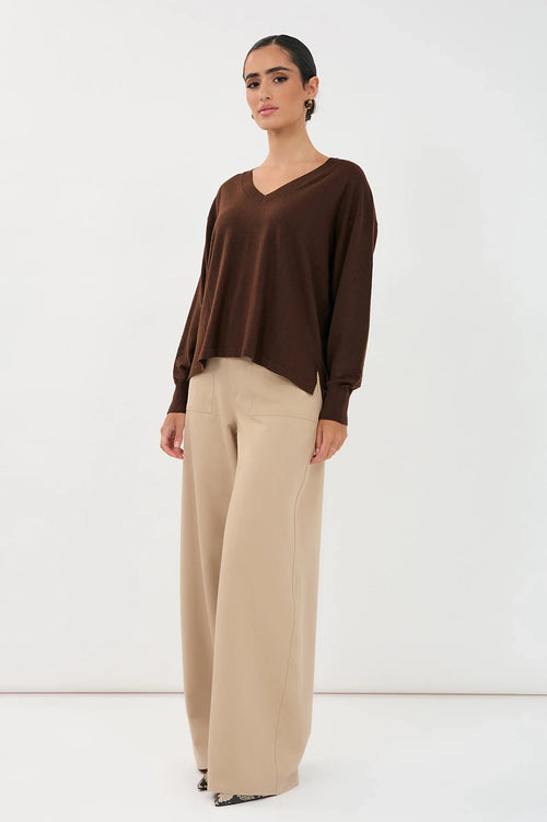 Adorne Laney Long Sleeve V Neck Light Weight Knit AJD1902