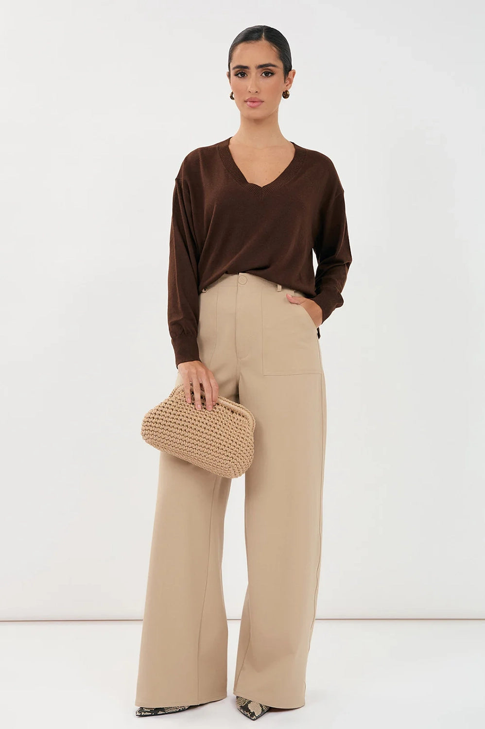 Adorne Laney Long Sleeve V Neck Light Weight Knit AJD1902