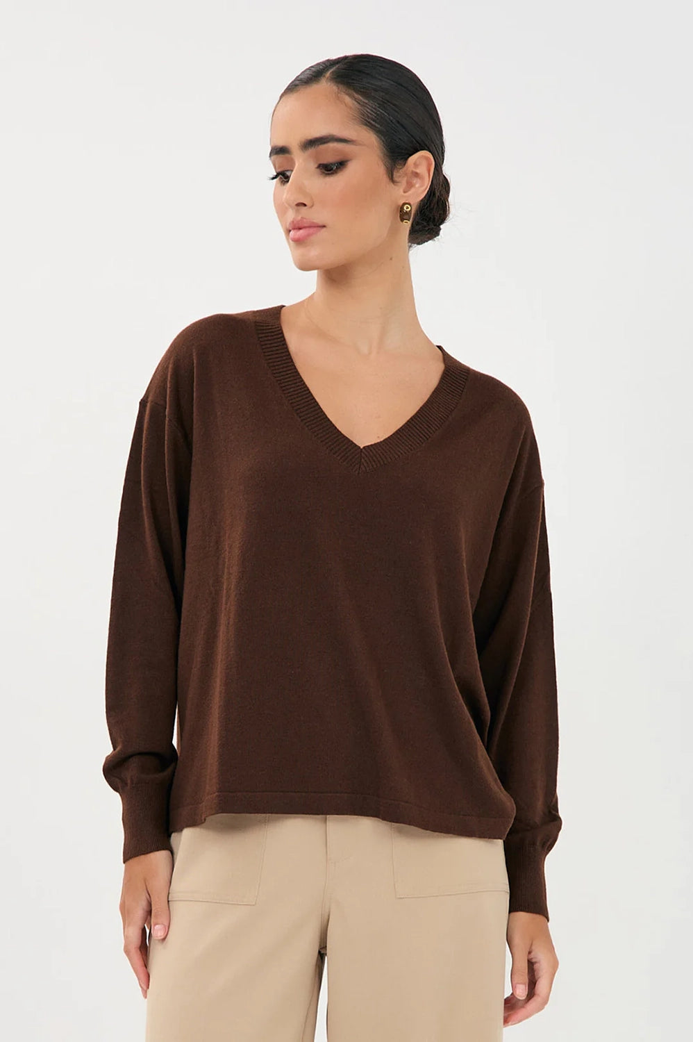 Adorne Laney Long Sleeve V Neck Light Weight Knit AJD1902