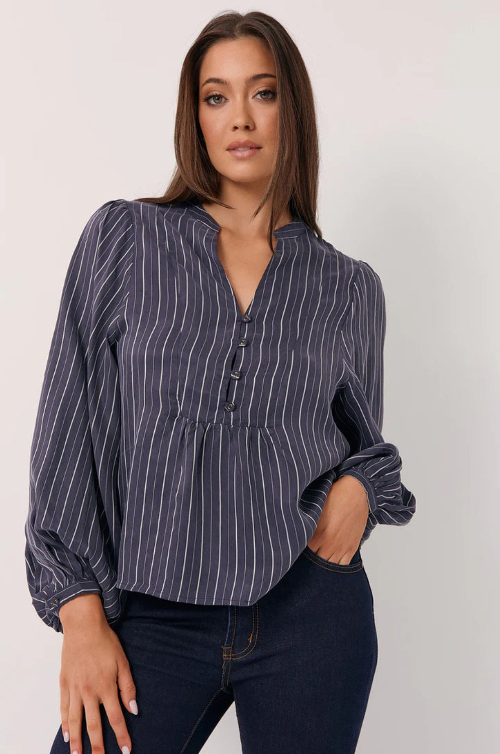 Adorne Issy Striped Cupro Top AJD1925