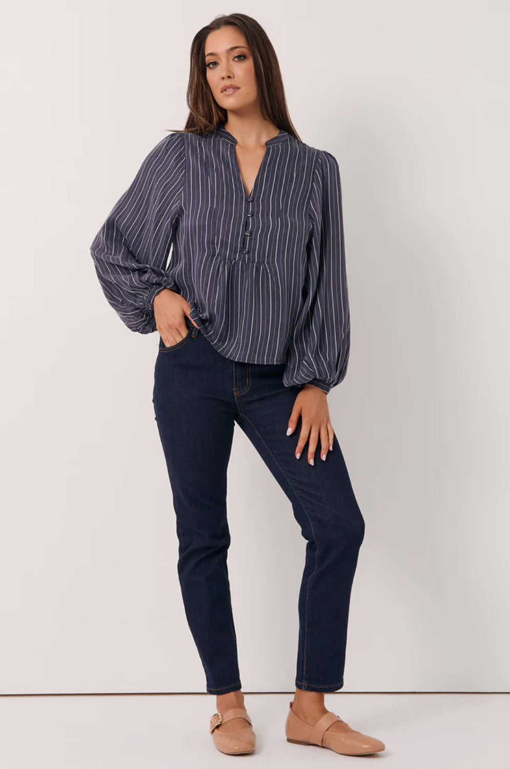 Adorne Issy Striped Cupro Top AJD1925