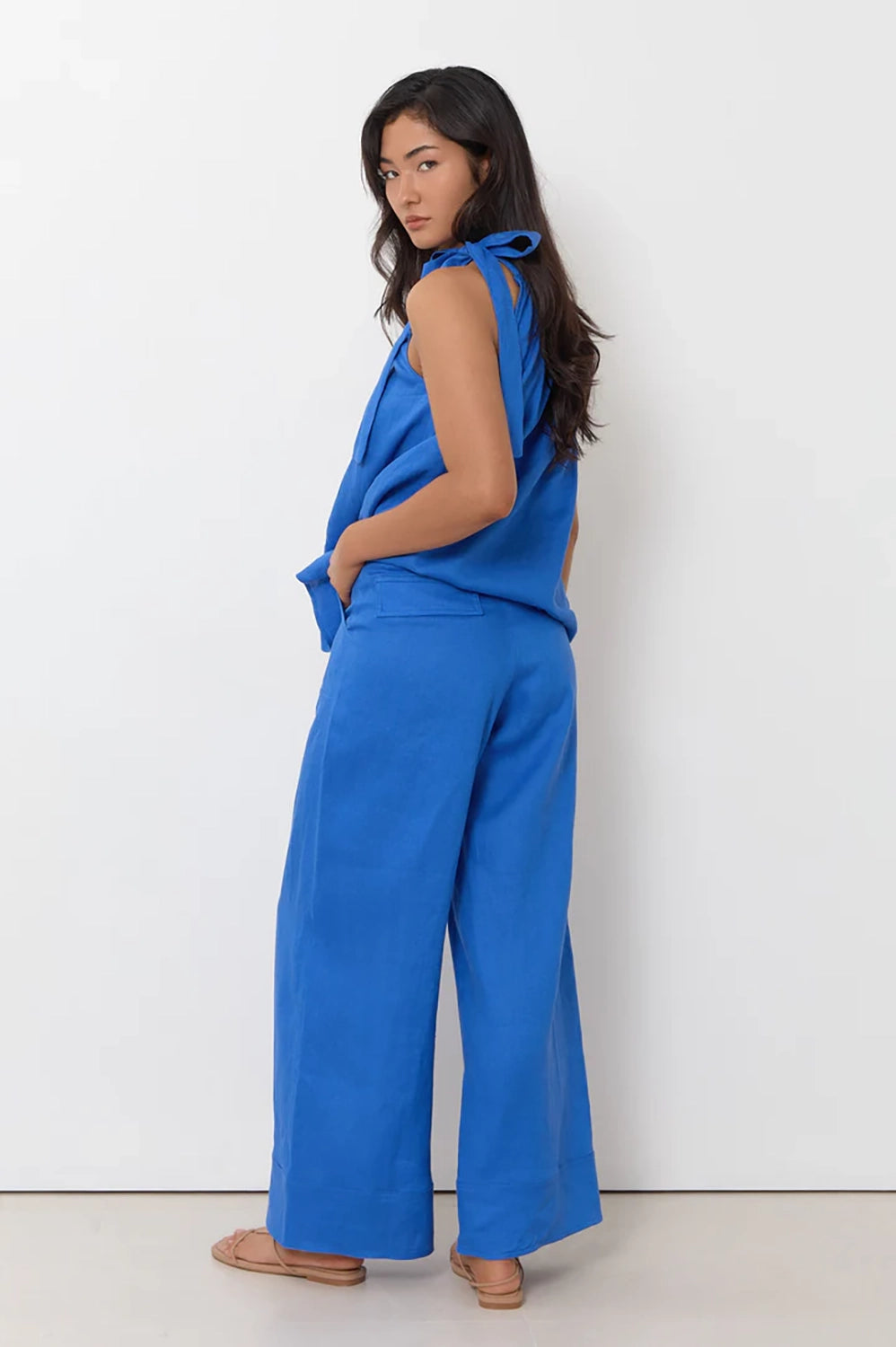 Adorne Avalon Wide Leg Linen Pant - Blue AJD2120