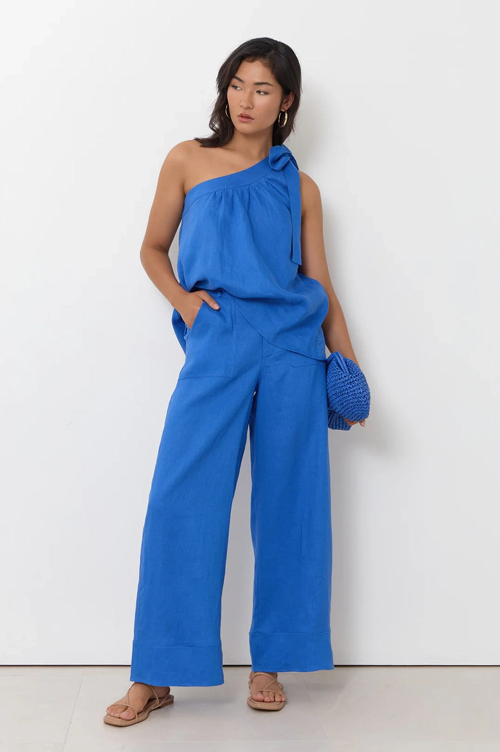 Adorne Avalon Wide Leg Linen Pant - Blue AJD2120