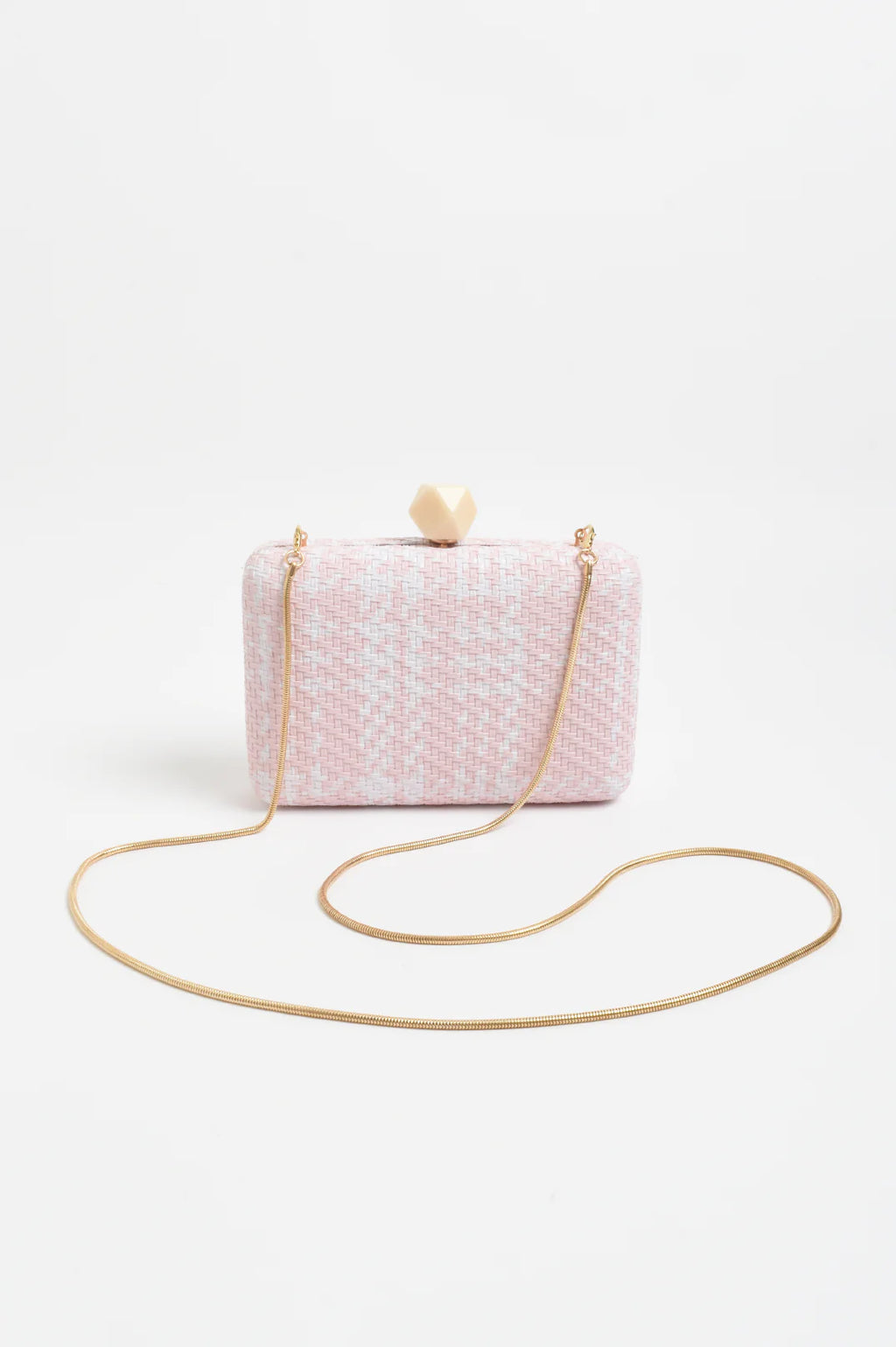 Adorne Janey Faux Weave Check Structured Clutch - Pink AVD1763