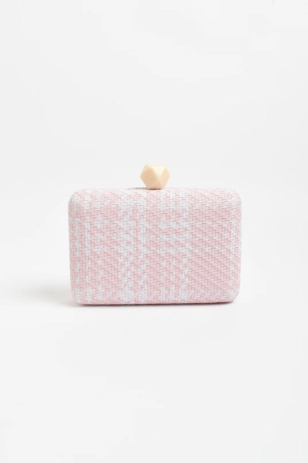 Adorne Janey Faux Weave Check Structured Clutch - Pink AVD1763