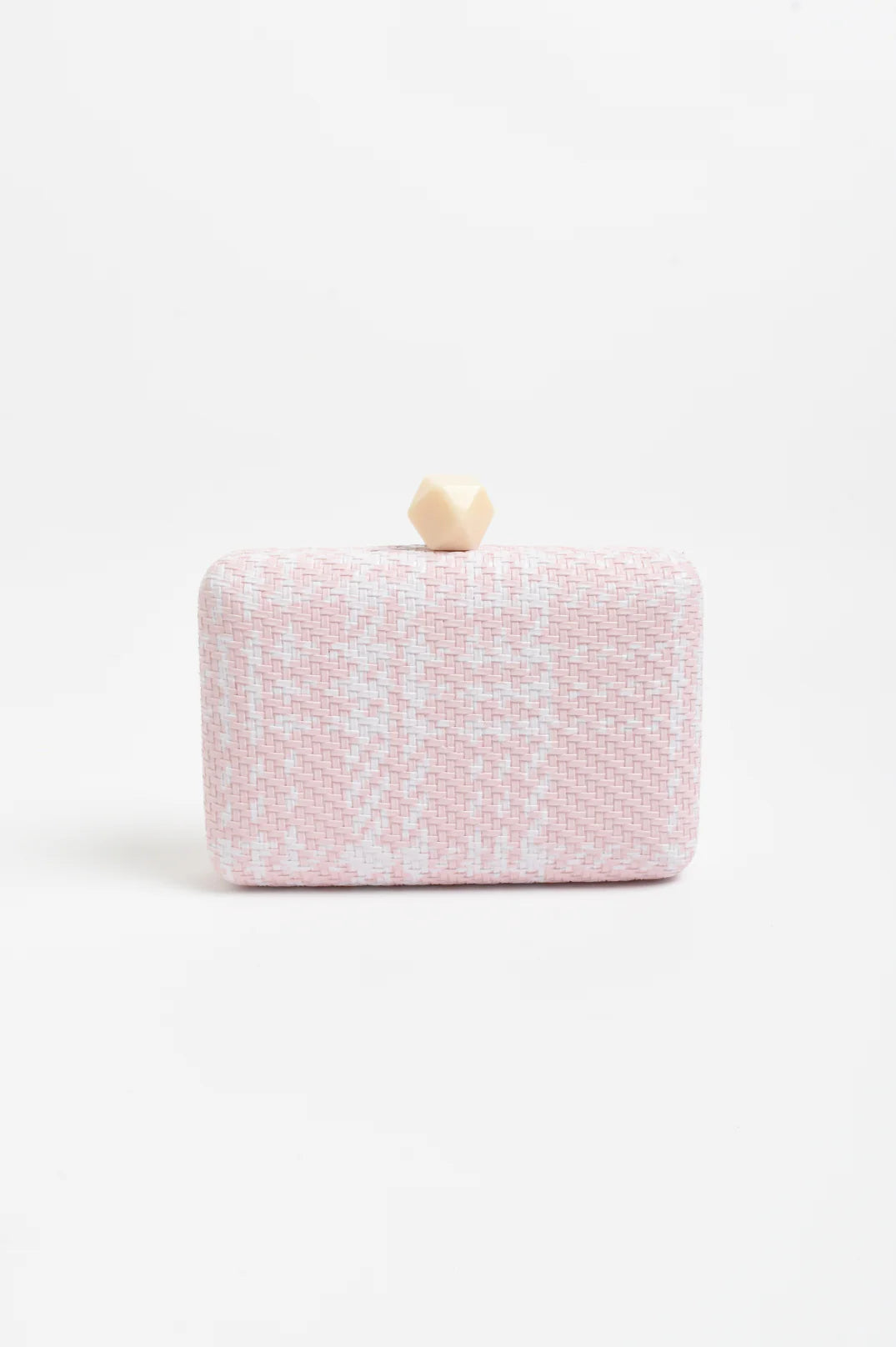 Adorne Janey Faux Weave Check Structured Clutch - Pink AVD1763