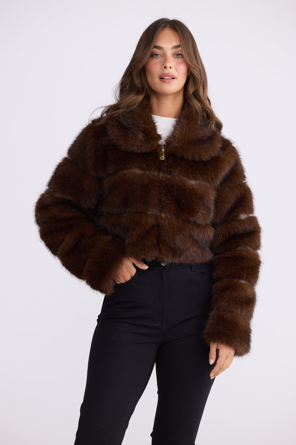Brave+True Daria Fur Jacket Chocolate BT26303